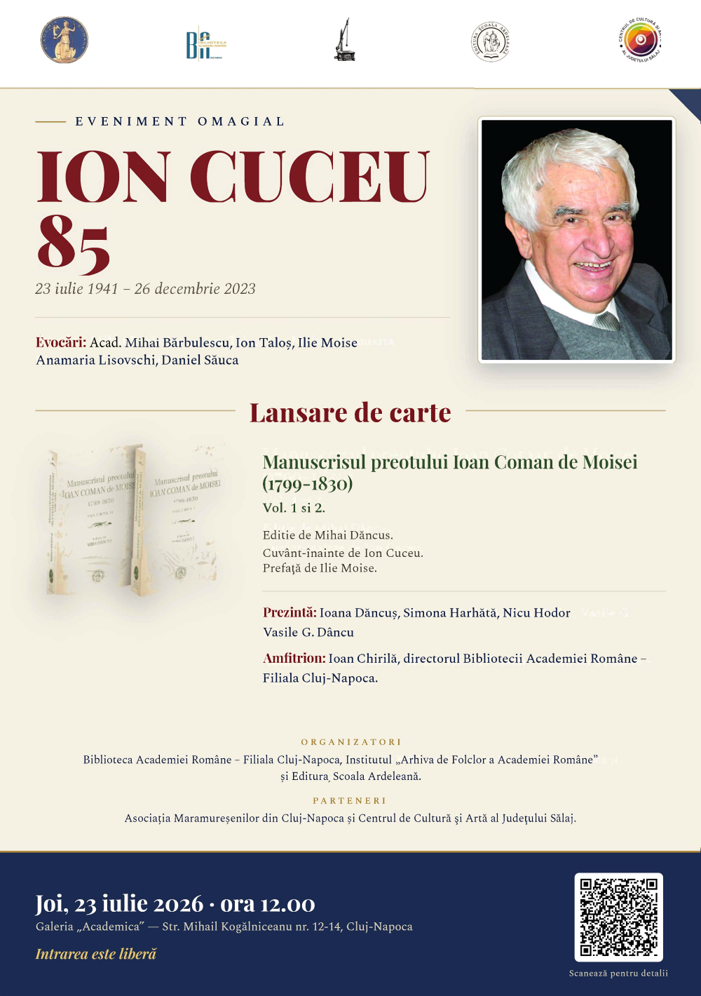 Eveniment omagial dedicat profesorului Ion Cuceu la 85 de ani de la naștere