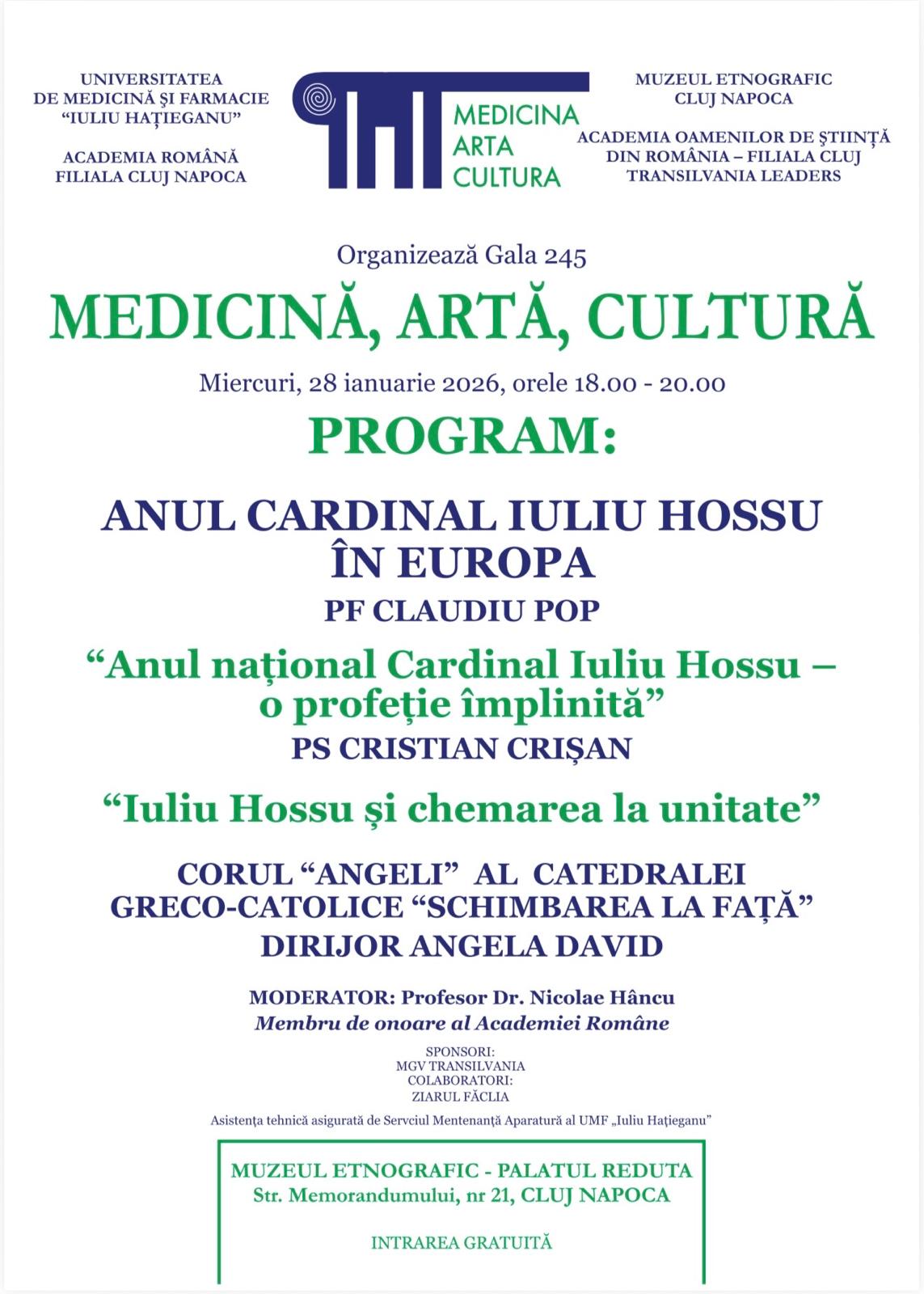 Afiș Prima gală din 2026 a seriei „Medicină, Artă, Cultură”