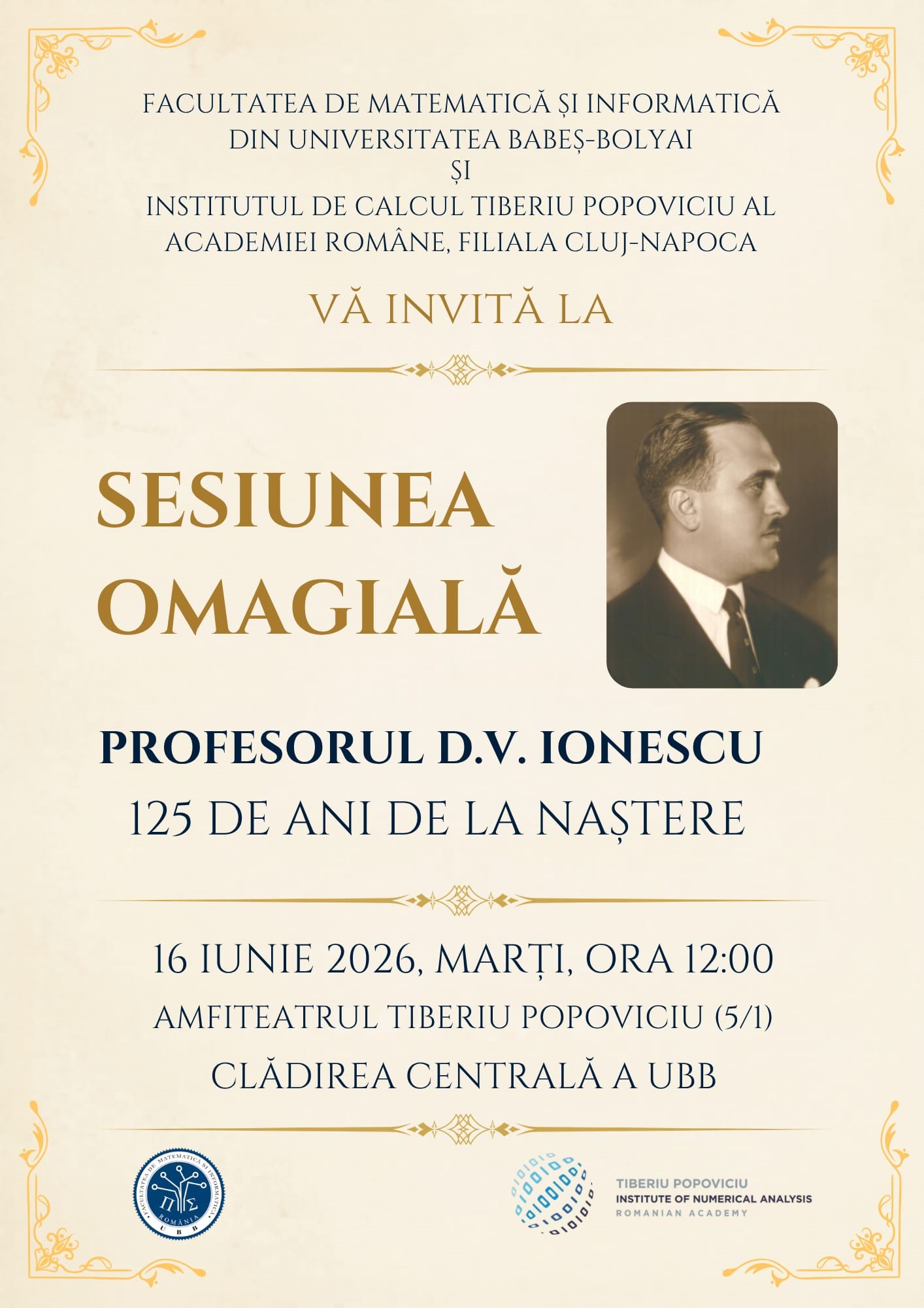 Sesiune omagială „Profesorul D.V. Ionescu - 125 de ani de la naștere”>	
              </span>
              <span class=