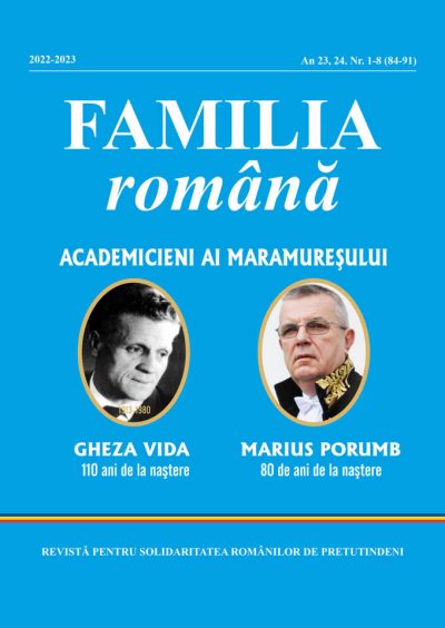 Afiș Familia Română. Academicieni ai Maramureșului. Gheza Vida și Marius Porumb